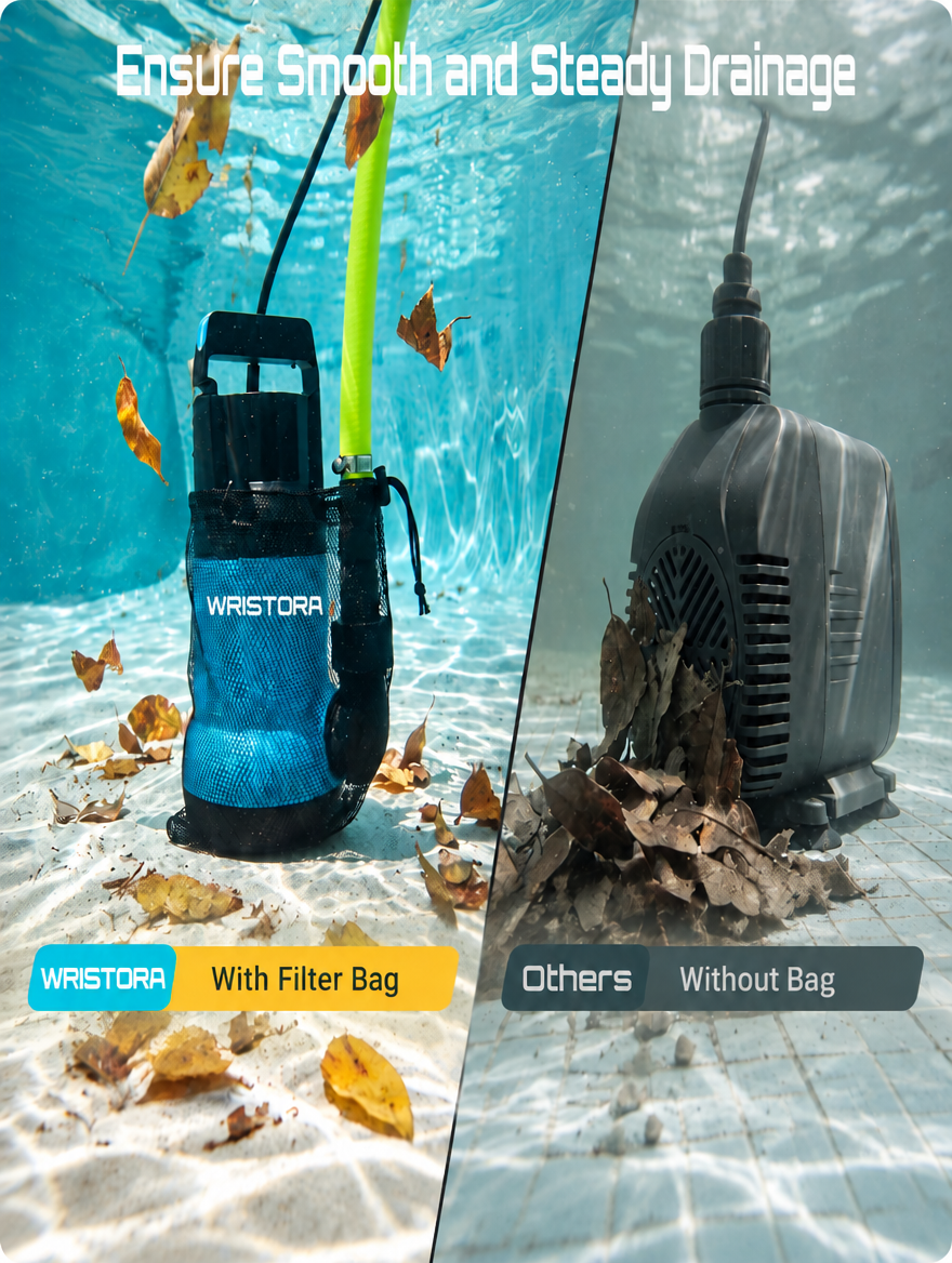 Comparison of Wristora water pump with filter bag versus a pump without one