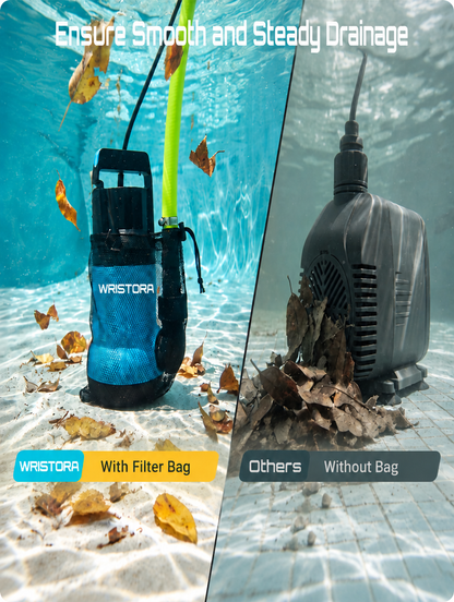 Comparison of Wristora water pump with filter bag versus a pump without one