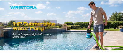 Man carrying Wristora 1HP submersible water pump beside a pool